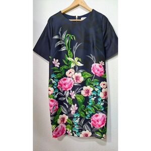 Eliza J Womens 6 Navy Floral Shift Dress NWT Nordstrom Back Zip Elegant Cocktail